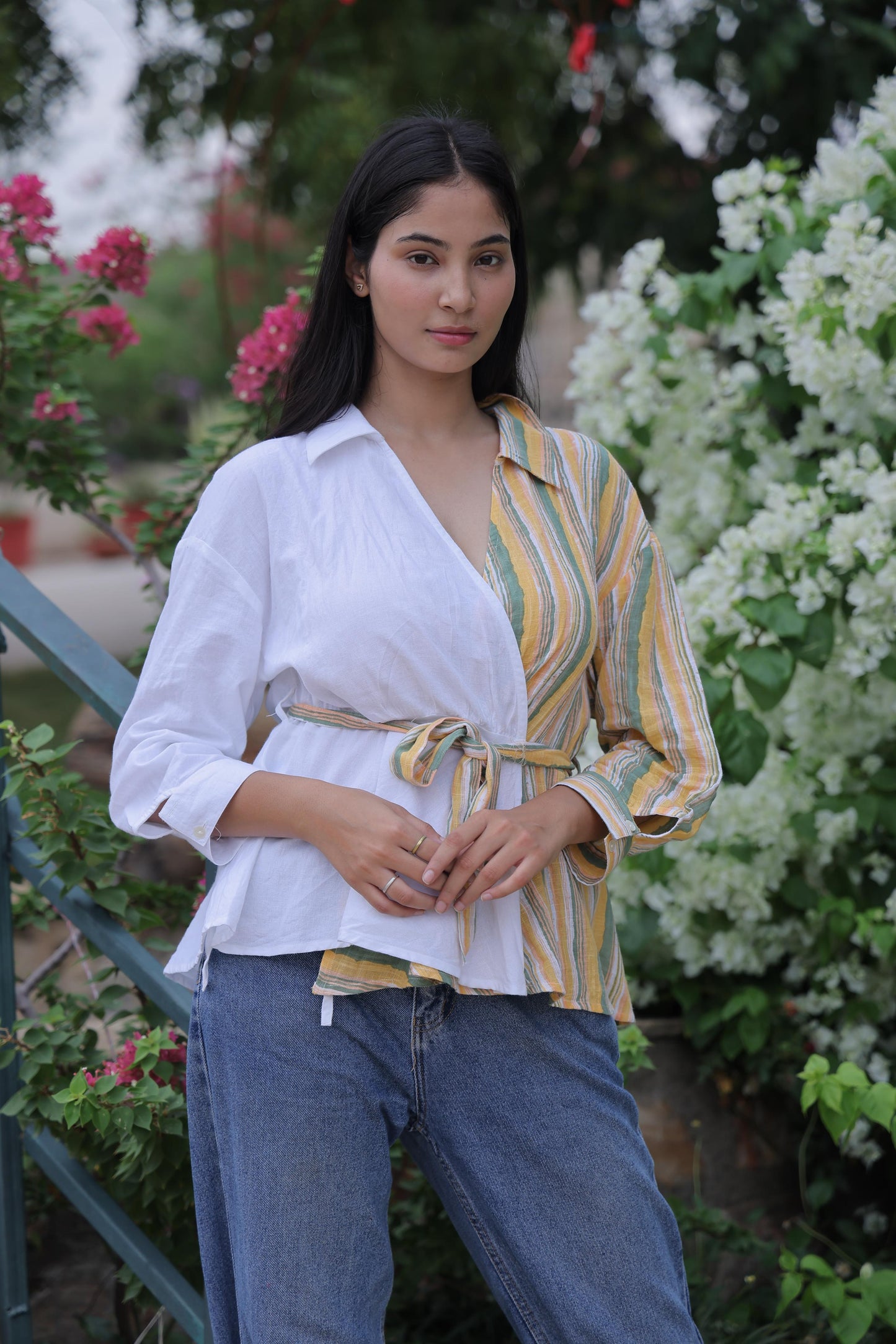 Half-and-Half Yellow & White Shirt