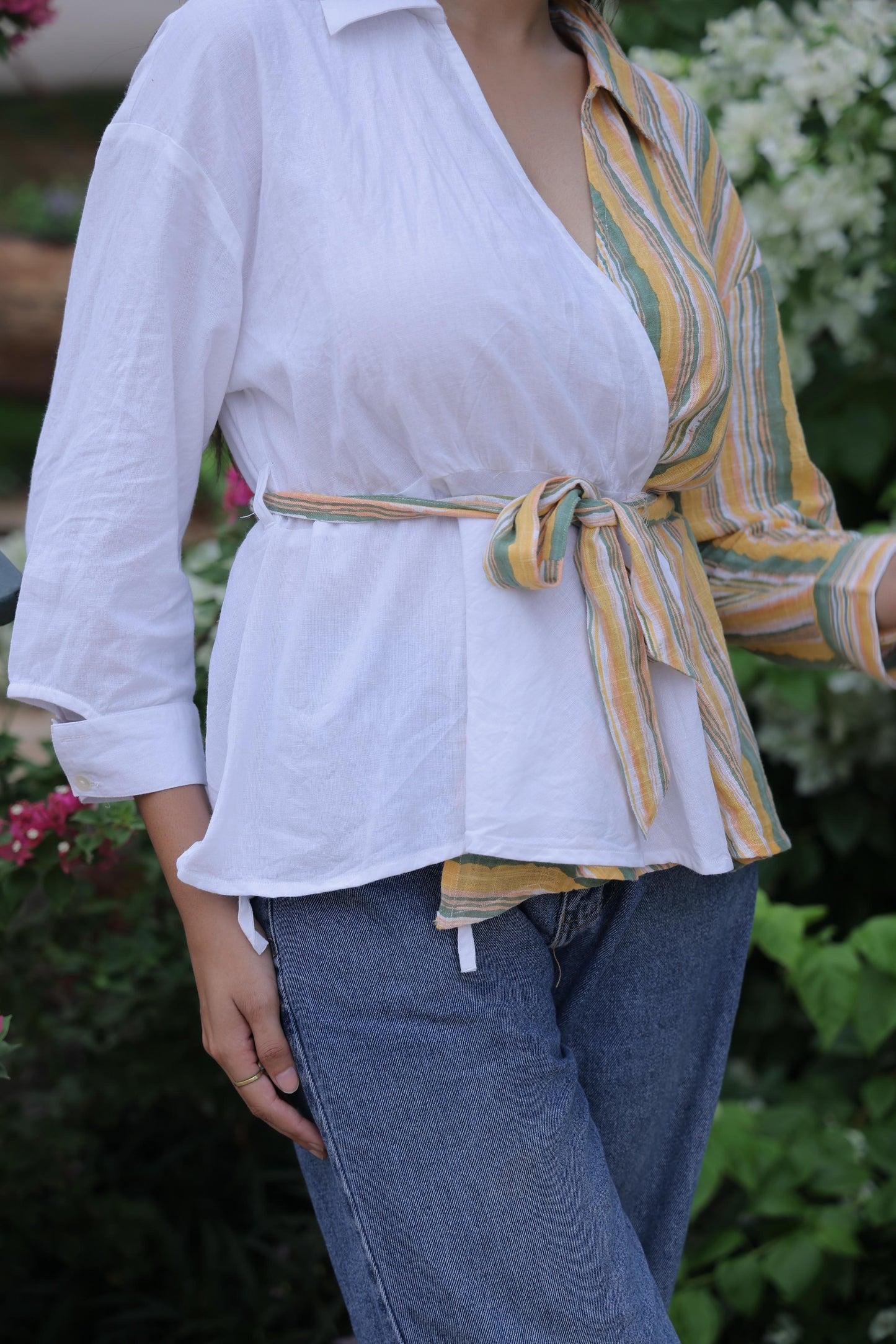 Half-and-Half Yellow & White Shirt