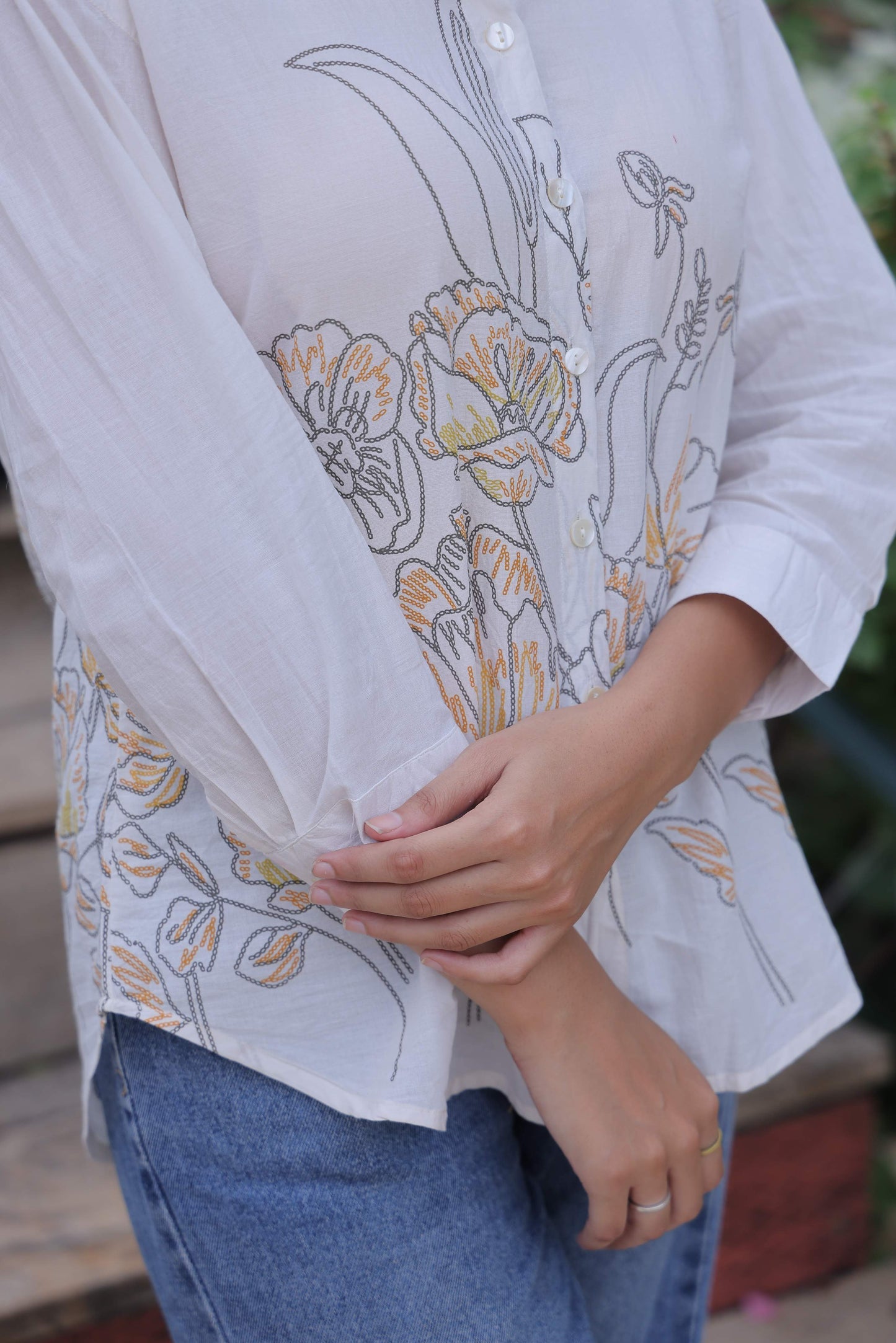 White Floral Screen Print Shirt