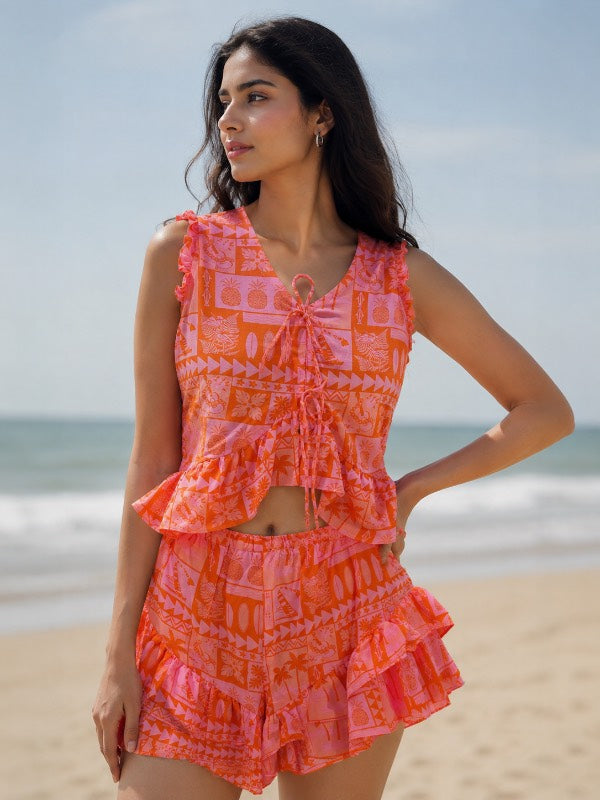 Beach Shorts Co-ord Set Orange