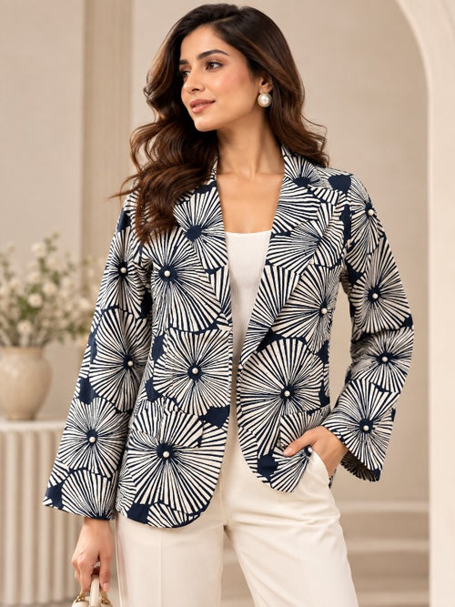 Blockprint Blazer Navy Blue