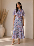 Moss Long Dress Blue - Floral Print