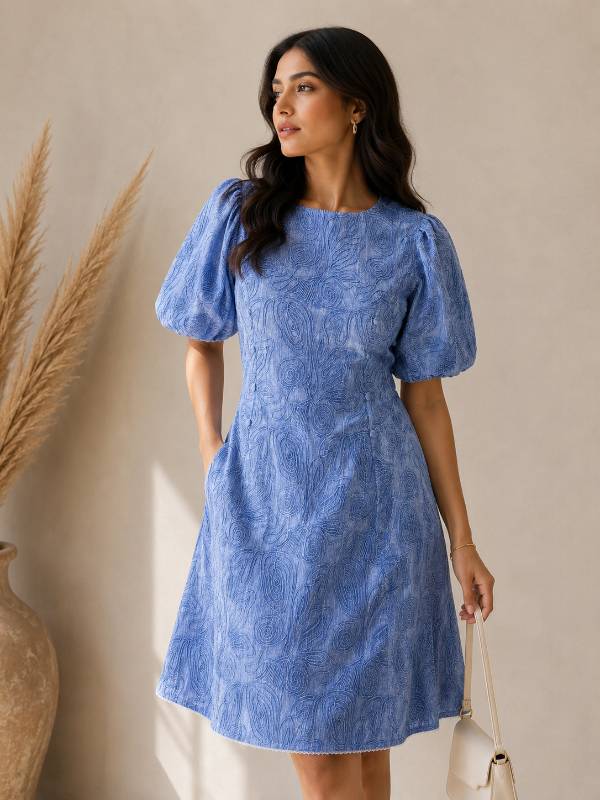 Puzzle Denim Dress Blue