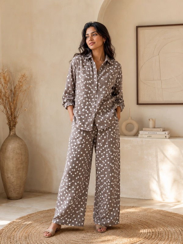 Polka Co-ord Set Brown